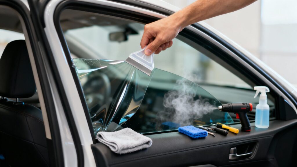 removing tinted window film from a car heat gun removal