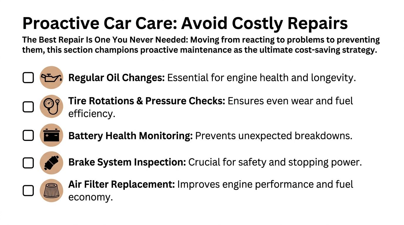 Affordable Auto Repair: Whitby Guide 2026 13 A checklist for proactive car care aimed at avoiding costly repairs through regular vehicle maintenance tasks.
